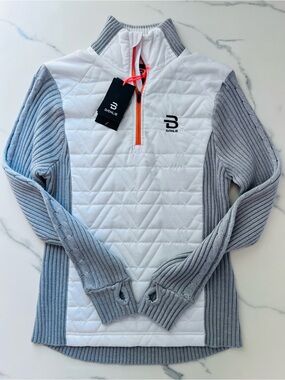 Dæhlie Sportswear Half Zip Wool Blend Ski Sweater Snow White and Gray NWT